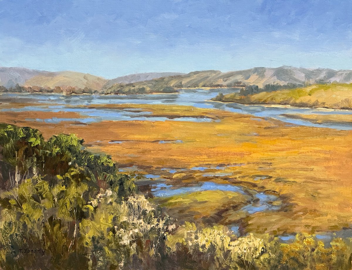 Impressionistic Landscape Oil Painting By Tatyana Fogarty, 18 X 14", Walker Creek Marshes At Tomales Bay, Original Artwork