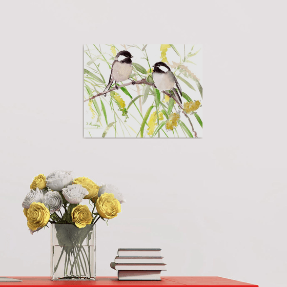 Chickadees and Willow Tree