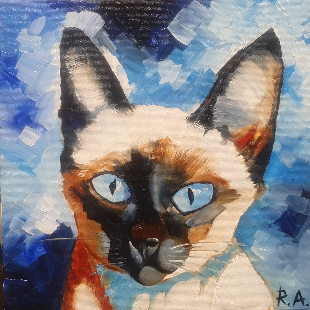 Siamese cat portrait 30*30 cm by Anna Reznik