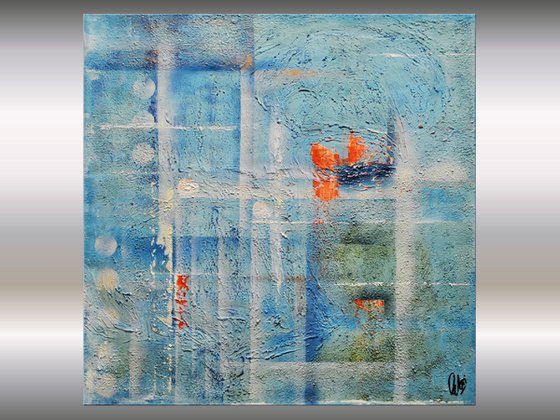 Fresh Moments  - abstract acrylic painting canvas wall art blue white gold modern art