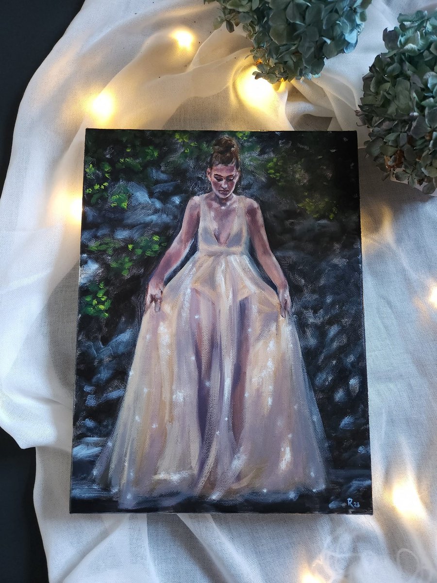 Impressionistic Portrait Oil Painting By Regina Mailloux, 9 X 12", "Midnight Calling", Original Artwork