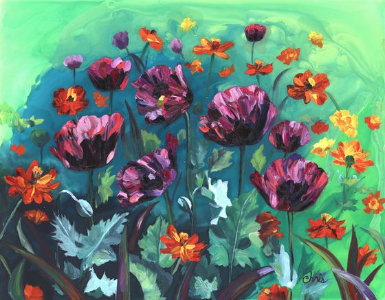Purple Poppies with Marigolds