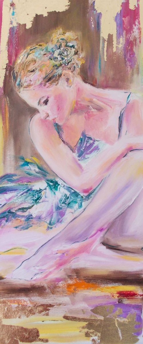 Resting Moment II -Ballerina Oil painting by Antigoni Tziora