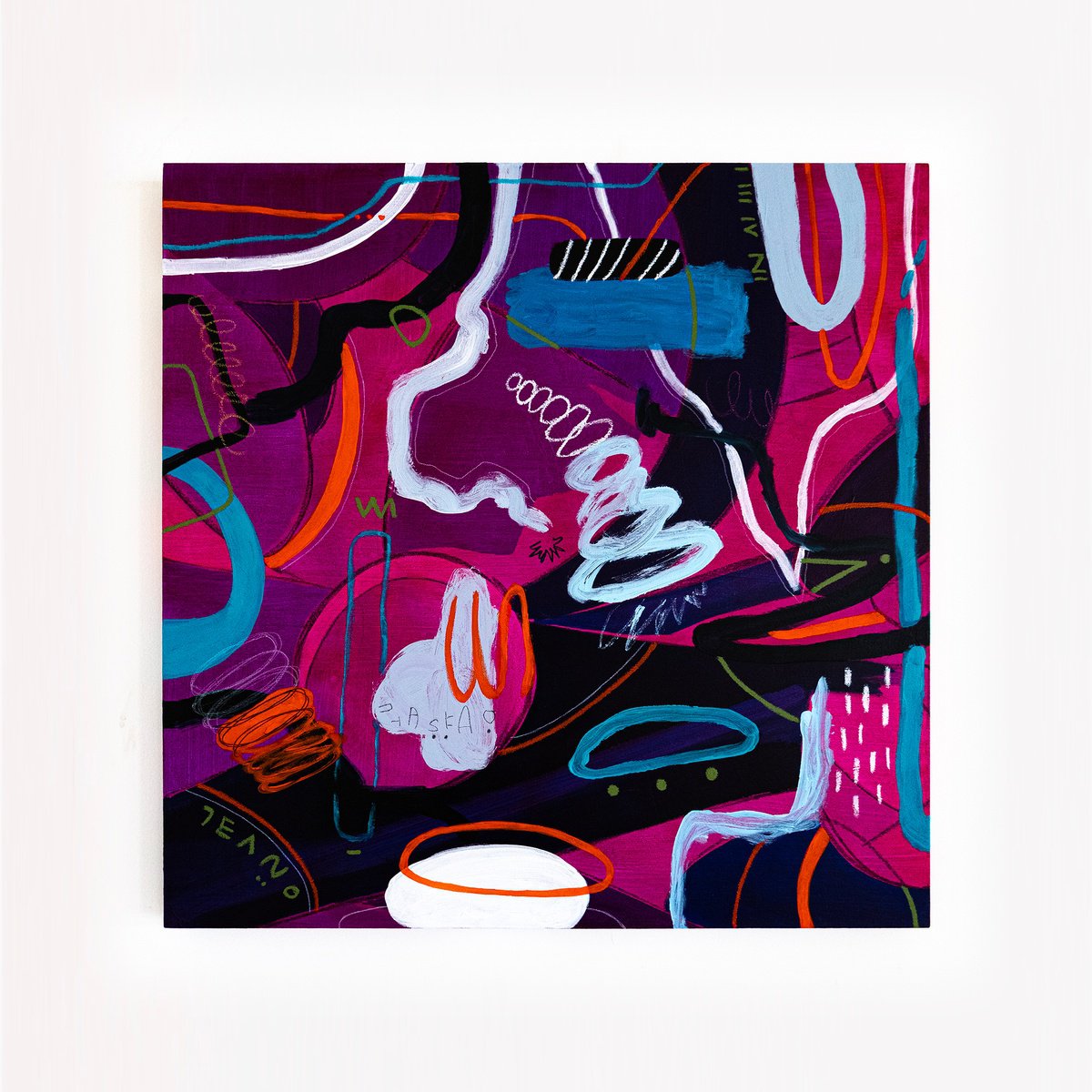 Abstract Acrylic Painting By Hyunah Kim, 36 X 36, Magenta Pop, Original Artwork