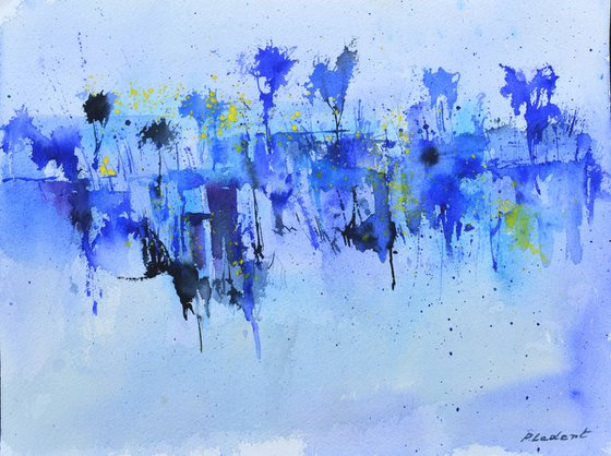 Dancing blue trees- abstract watercolor - 3423