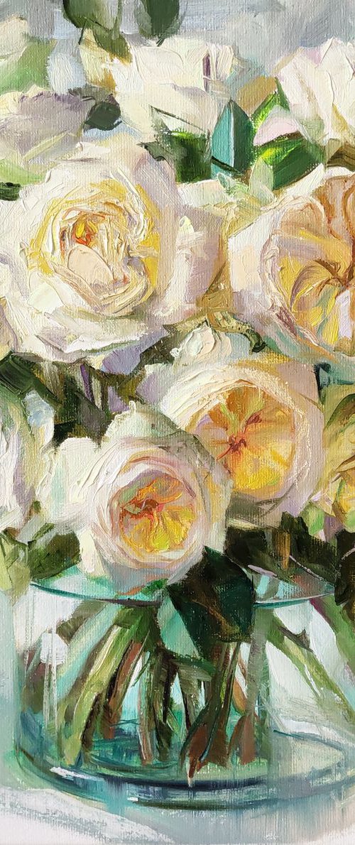 White roses by Nataly Derevyanko