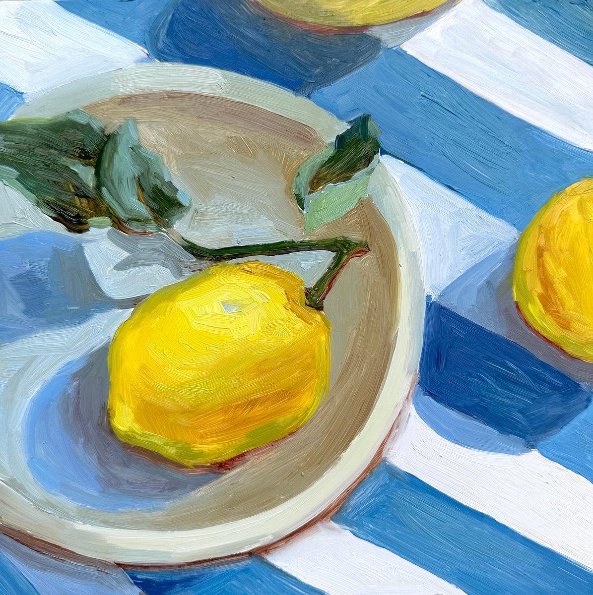 lemon on blue stripes by Anna Bogushevskaya