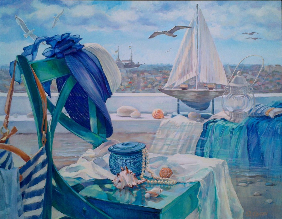 Impressionistic Landscape Oil Painting By Procach Olesia, 35 X 28", In The Waves Of Memories, Original Artwork