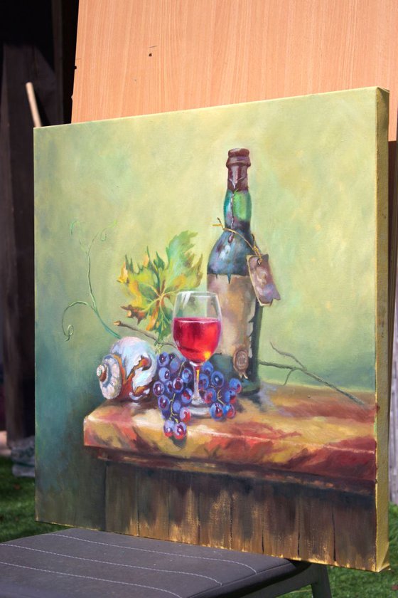 Grapes still life wine paintings 24", Original still life artwork