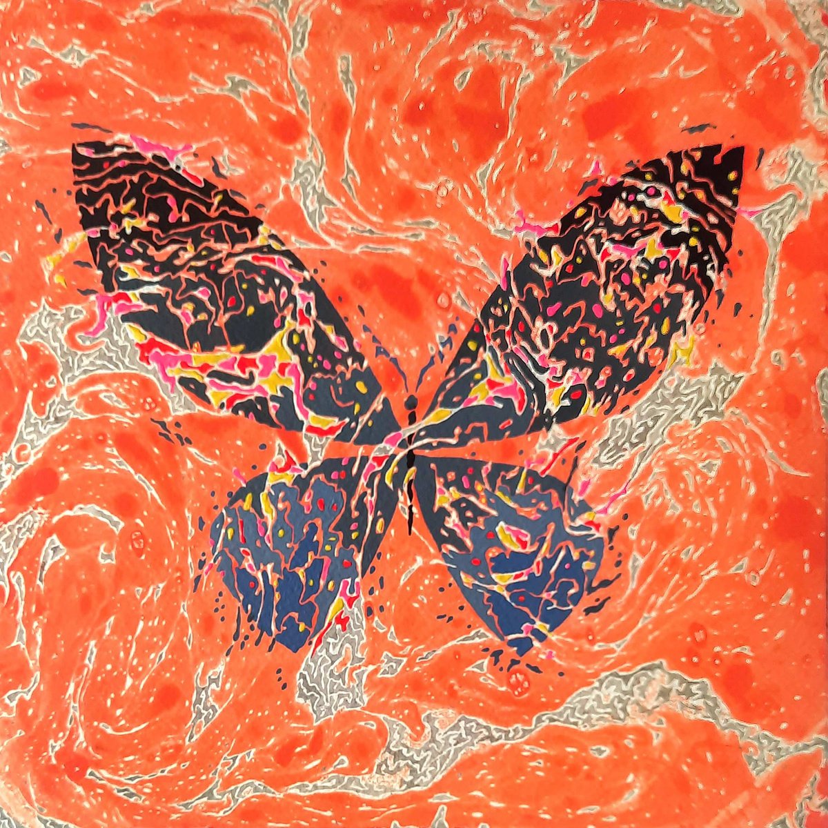 Abstract Animal Acrylic Painting By Mariia Raskin, 10 X 10", Butterfly «Creativity», Original Artwork