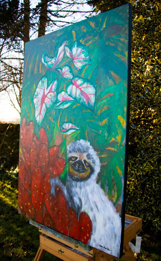 Loving You Slowly (Sloth), Original painting, Ready to hang by WanidaEm