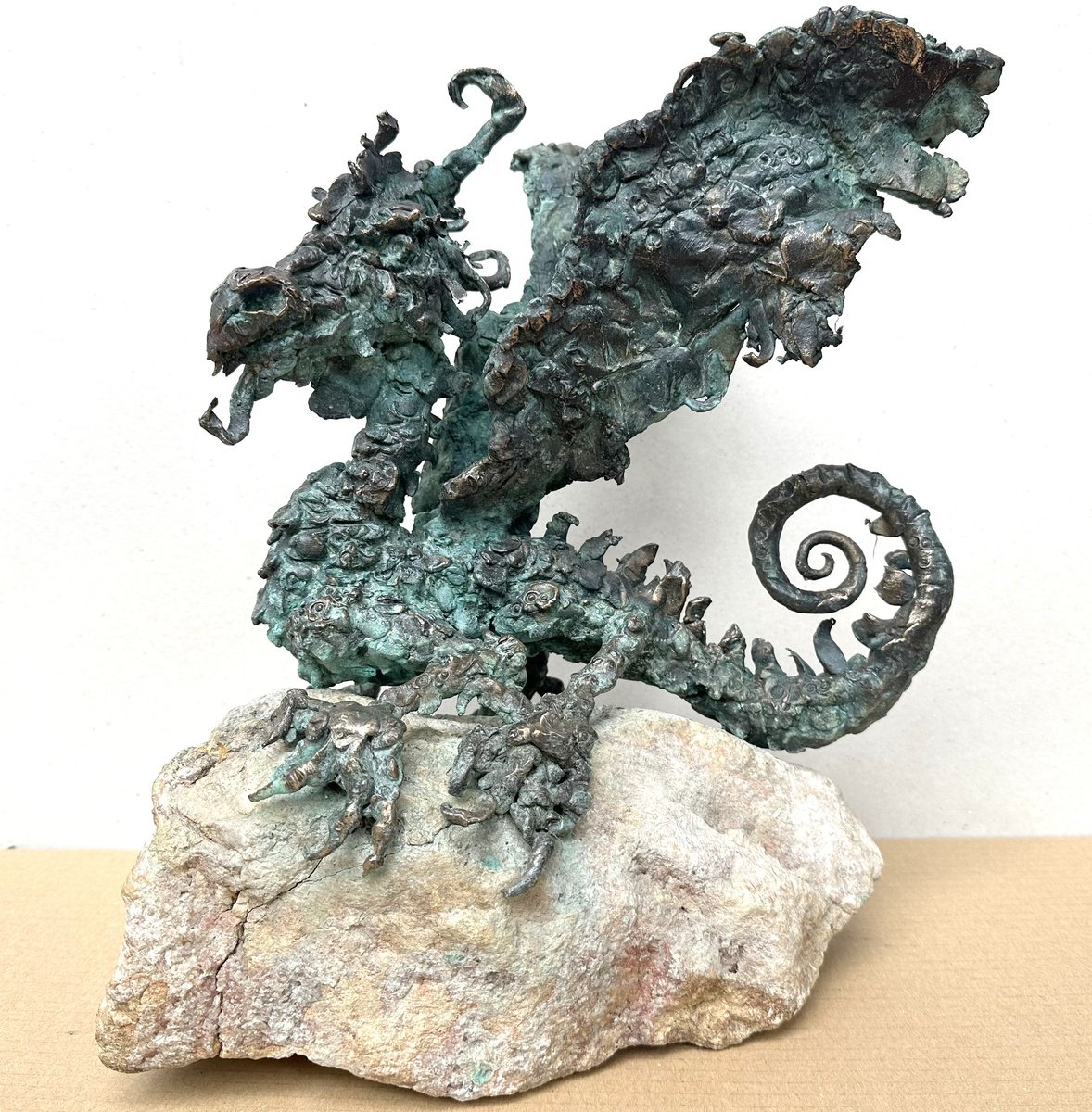 Surrealistic Animal Bronze Sculpture By Toth Erno, 12 X 14", Dragon, Original Artwork