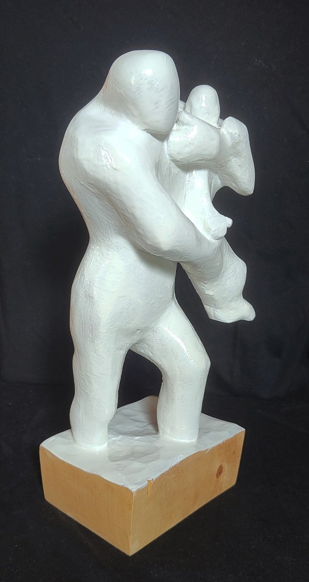 Organic Portrait Wood Sculpture By Przemek Kret, 6 X 13", Father And Son, Original Artwork