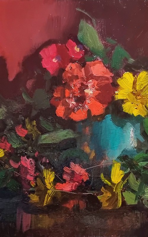 Flowers on Red Background by Pascal Giroud