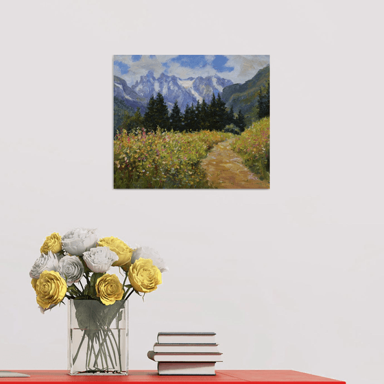 Sunny day in the mountains - mountains painting