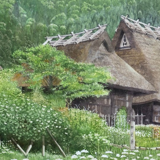 Thatched Houses with Wildflowers 30x40cm