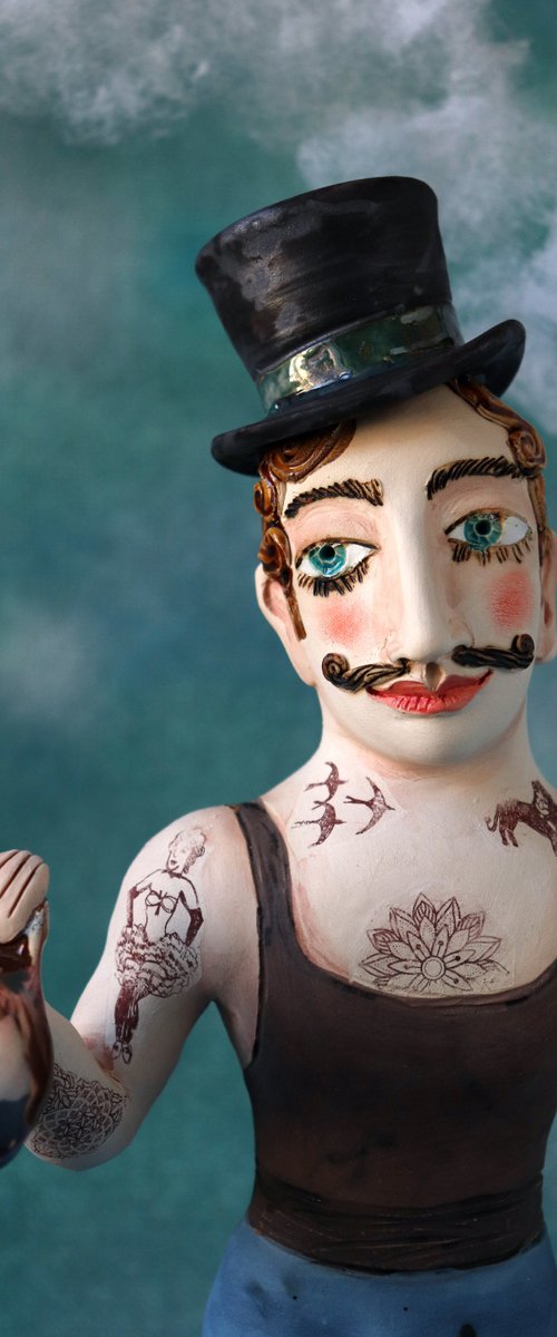 Vintage Strongman with zylinder hut. Wall sculpture by Elya Yalonetski. by Elya Yalonetski