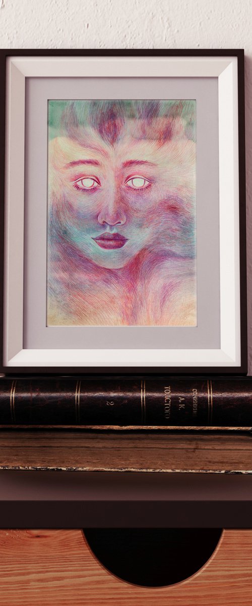 Surreal woman's portrait in pink by Liliya Rodnikova