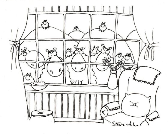 Sheep Visitors. Colour Cartoon
