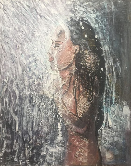 Water Fall Woman Water Rain Shower Large Canvas Painting Textured Artwork For Sale Online Gallery Buy Art Now Free Shipping 76x61 cm