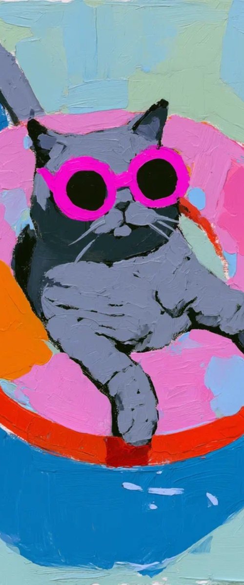 Grey Cat In The Swimming Pool by Sasha Robinson