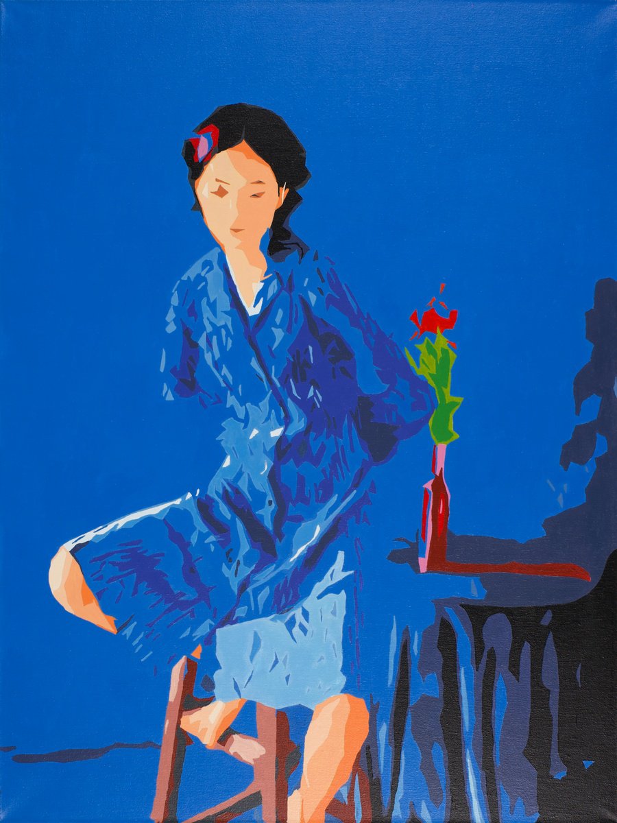 Urban And Pop Acrylic Painting , Portrait In Blue By Kosta Morr, 24 X 32, Artwork For Sale On Artfinder