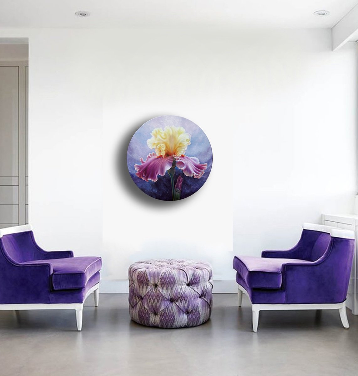 Photorealistic Botanical Oil Painting By Anna Steshenko, 20 X 20, Morning Iris, Original Artwork