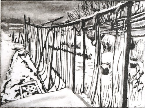 Snow on the Allotments by Peg Morris