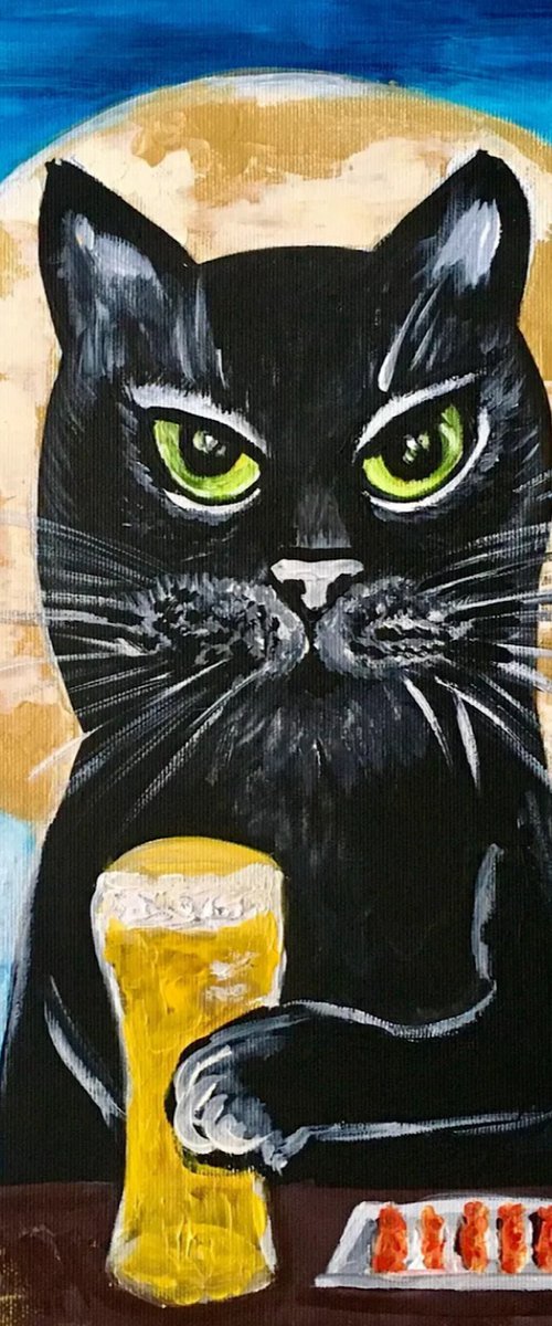 Evening Cat. Beer time by Olga Koval
