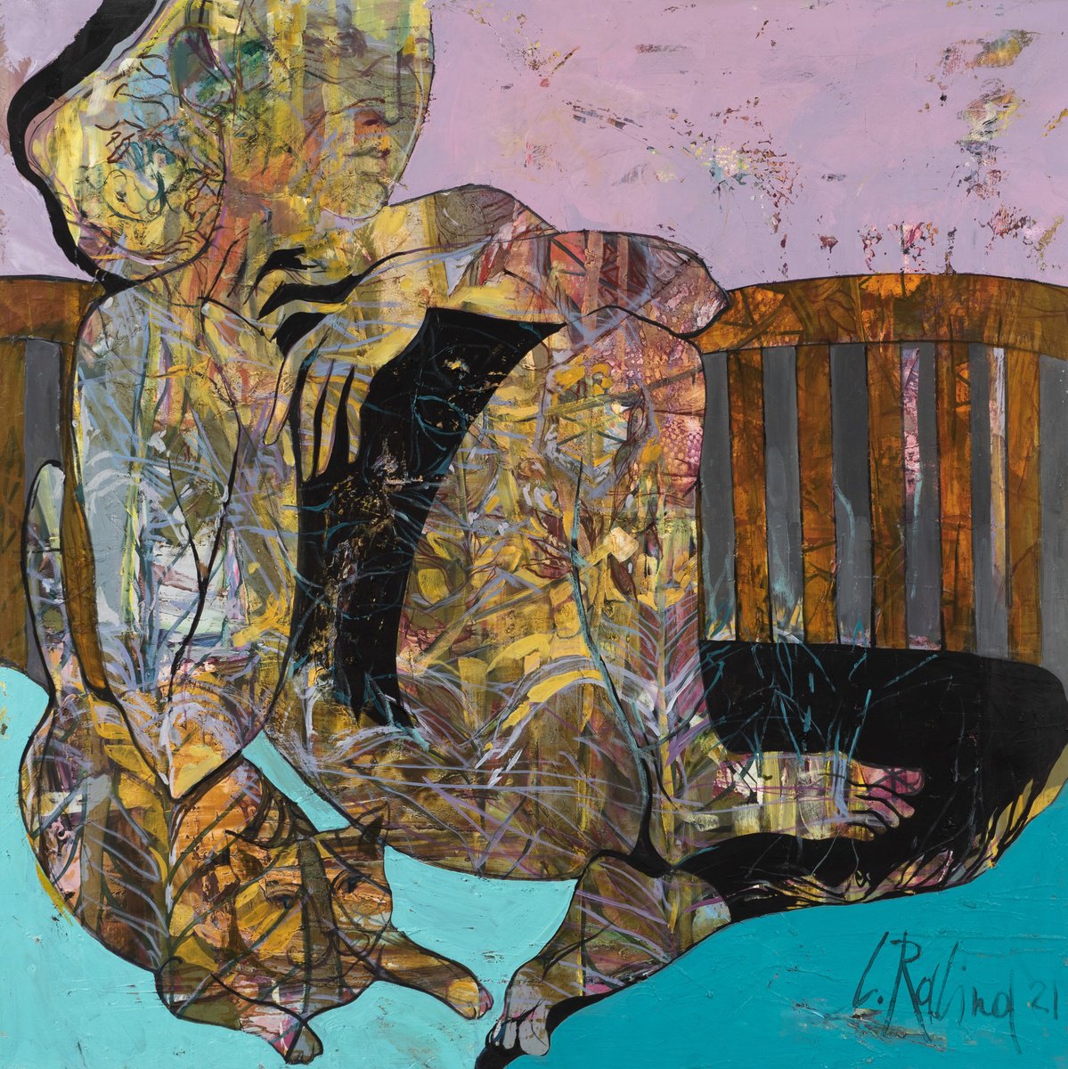 Abstract Portrait Oil Painting By Yelena Ralina, 39 X 39", It Is Not Clear Until The End, Original Artwork