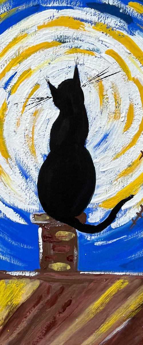 Cat. Moon Lover - original painting by Halyna Kirichenko