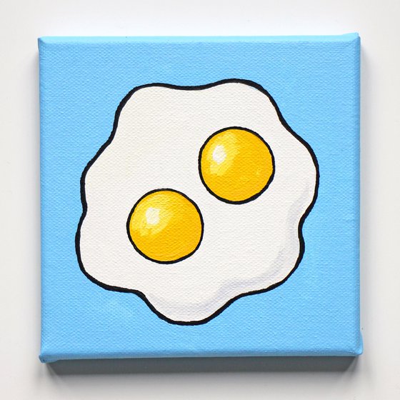 Fried Egg Double Yolk Pop Art Painting On Mini Canvas