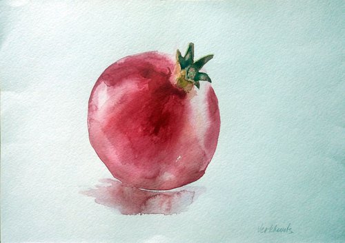 RED POMEGRANATE. - ORIGINAL WATERCOLOUR PAINTING. by Mag Verkhovets