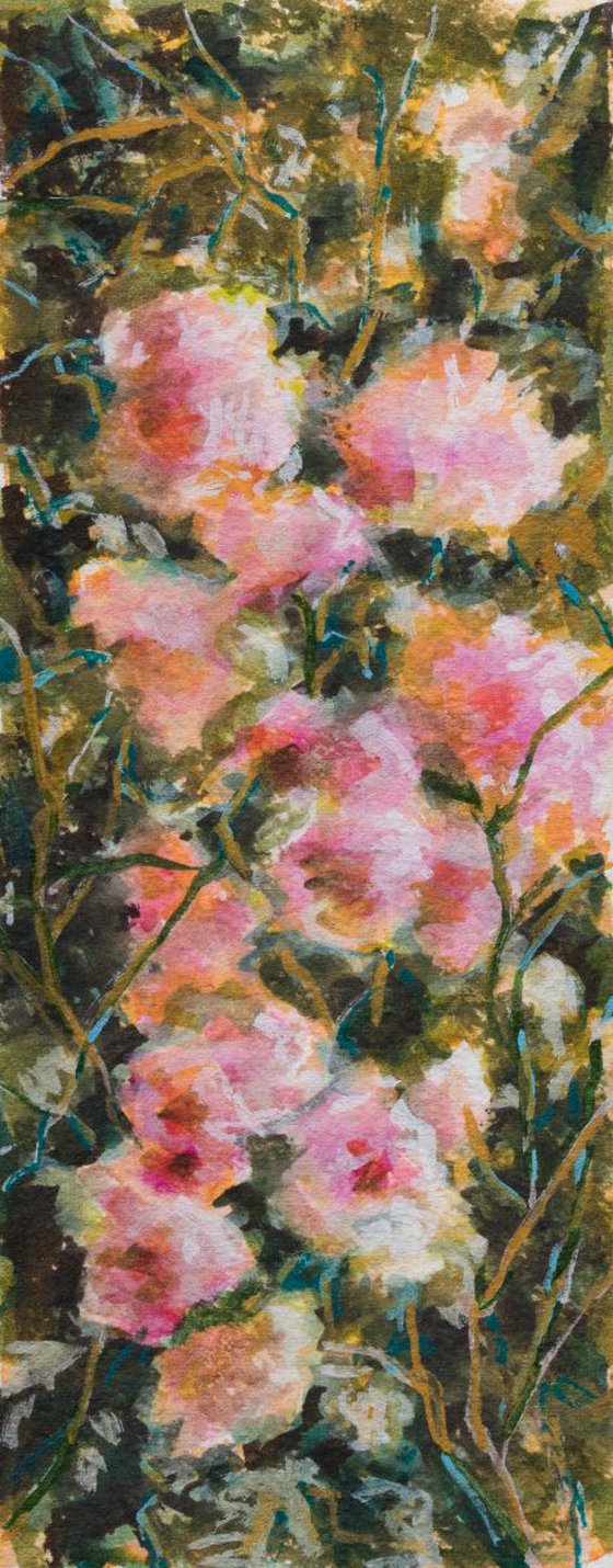 Roses bush - small size - small price - mixed media on paper - 10X25 cm
