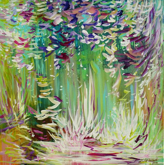 Abstract Floral Landscape. Floral Garden. Abstract Tropical Forest Original Painting on Canvas 51x51cm Modern Art