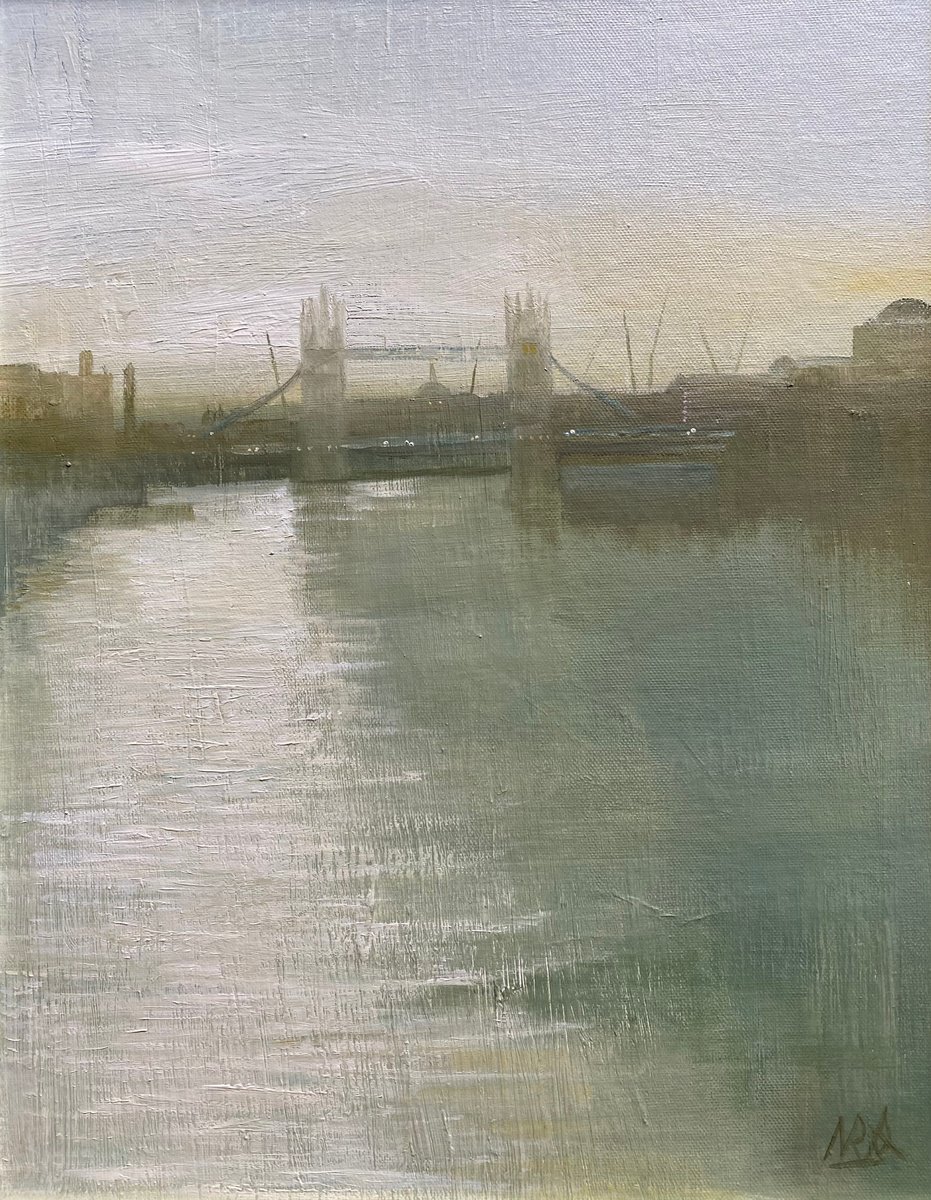 Impressionistic Cityscapes Oil Painting By Nigel Sharman, 15 X 19", Tower Bridge Evening, Original Artwork
