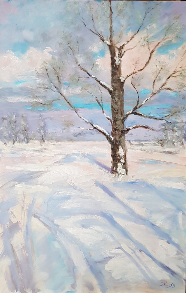 Impressionistic Landscape Oil Painting By Svetlana Grishkovec-Kiisky, 26 X 39", Winter Day, Original Artwork