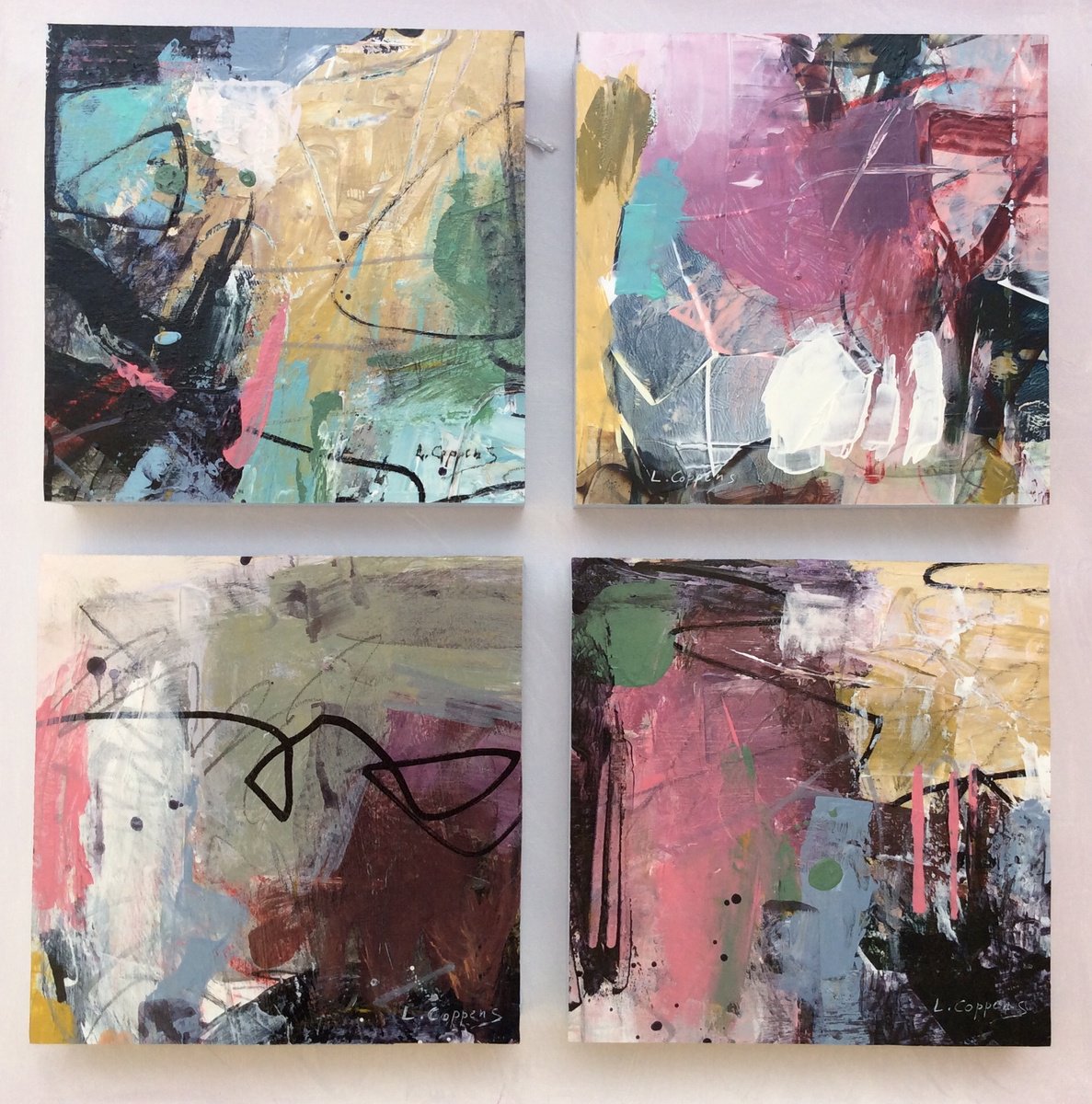 Abstract Acrylic Painting By Linda Coppens, 16 X 16", Ab_T_Wo_Series Of 4_17, Original Artwork