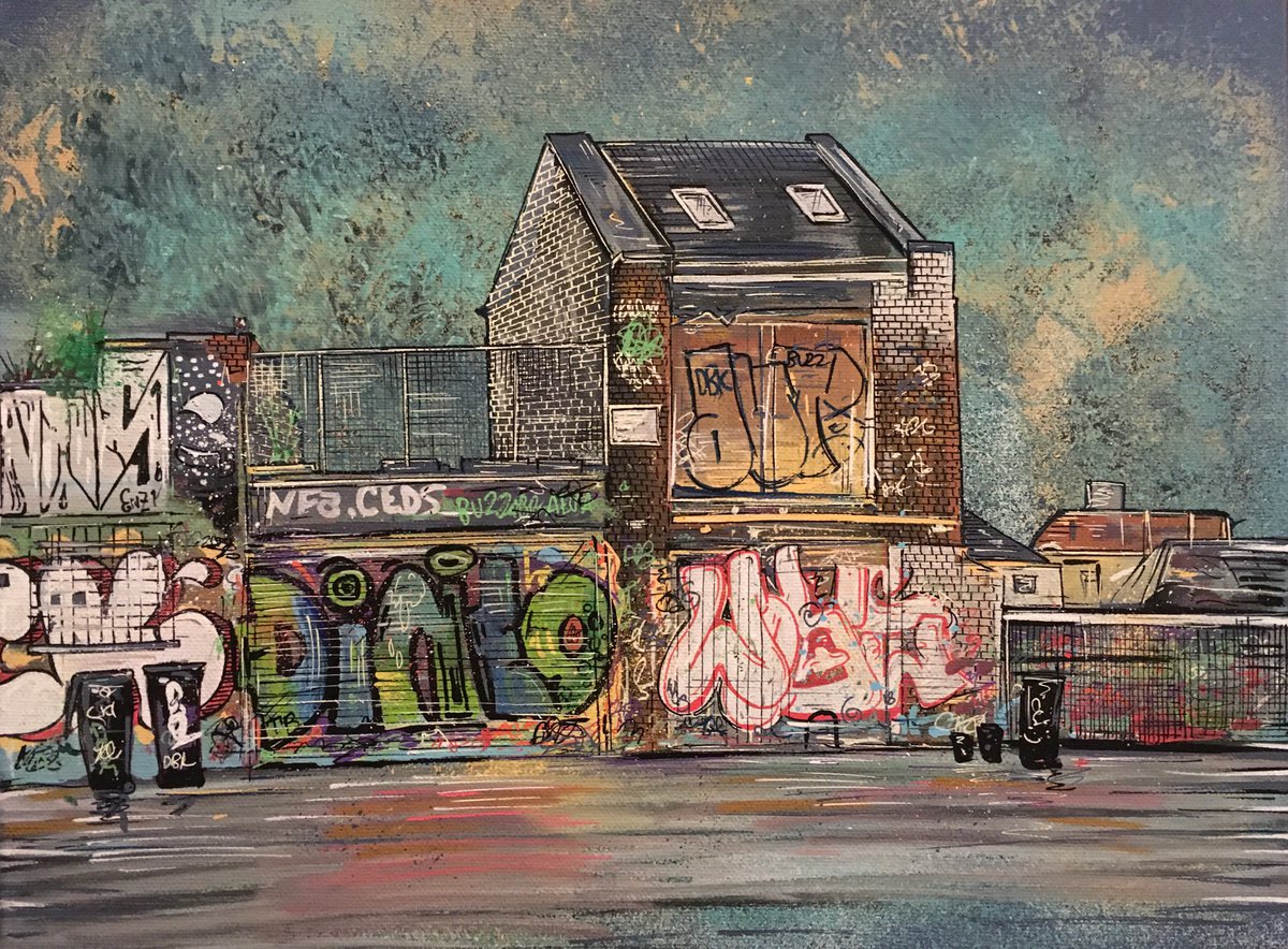 Urban And Pop Cityscapes Painting By John Curtis, 16 X 12, Abandoned, Original Artwork
