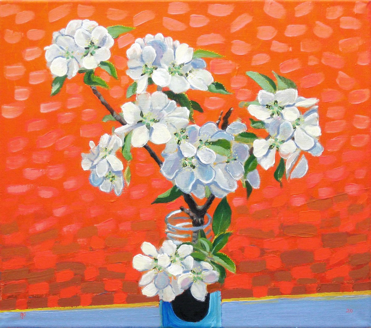 Apple Blossom against a Red Background by Richard Gibson
