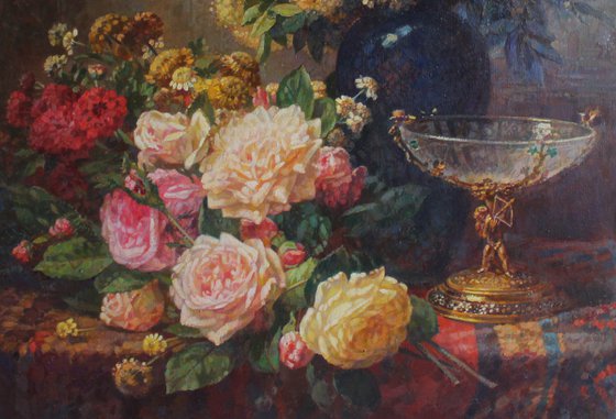 Still life  flowers (60x80cm, oil painting, ready to hang)
