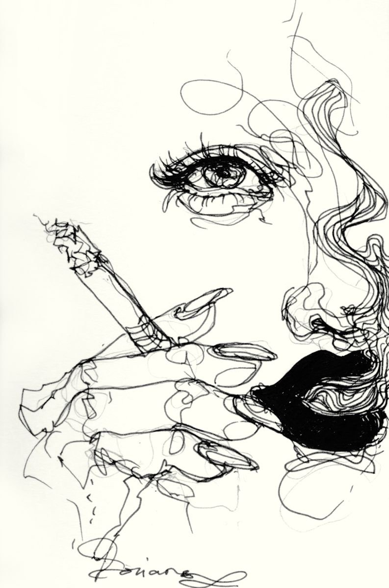 Expressive Portrait Ink Drawing By Doriana Popa, 4 X 5, Just One, Original Artwork