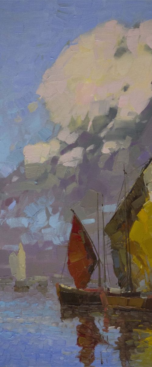 Sail Boats Original Handmade Painting Signed Oil on Canvas by Vahe Yeremyan