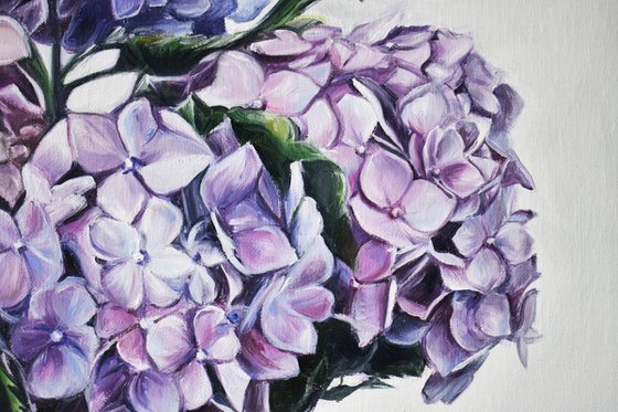 Square oil painting "Hydrangea in a vase" 60 * 60 cm