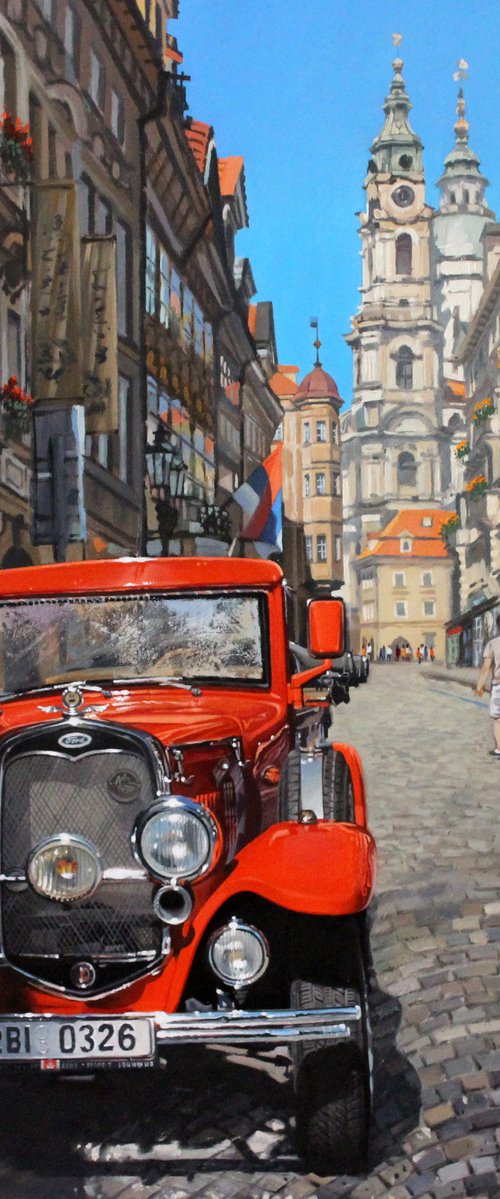 Red retro car by Volodymyr Melnychuk