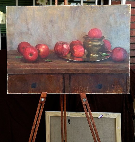 Still life with red apples