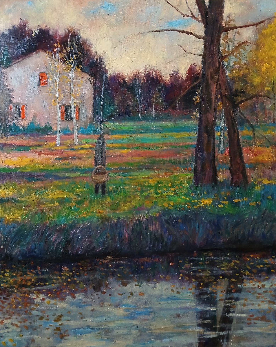 Landscape Oil Painting By Massimiliano Ligabue, 16 X 20", Looking For Mushrooms, Original Artwork