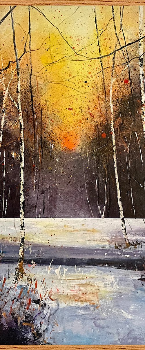 Silver Birch Trees Winter Day by Teresa Tanner