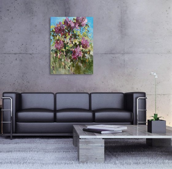 Blooming lilacs - Original oil painting