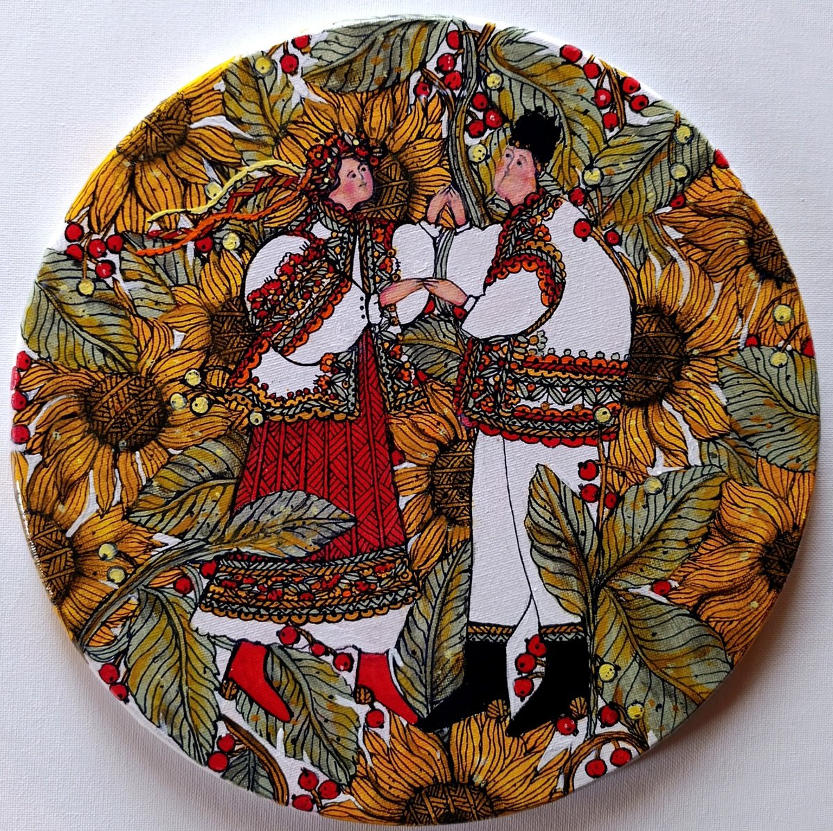 Naive Acrylic Painting , Love And Sunflowers By Tetiana Osadchuk, 12 X 12, Artwork For Sale On Artfinder